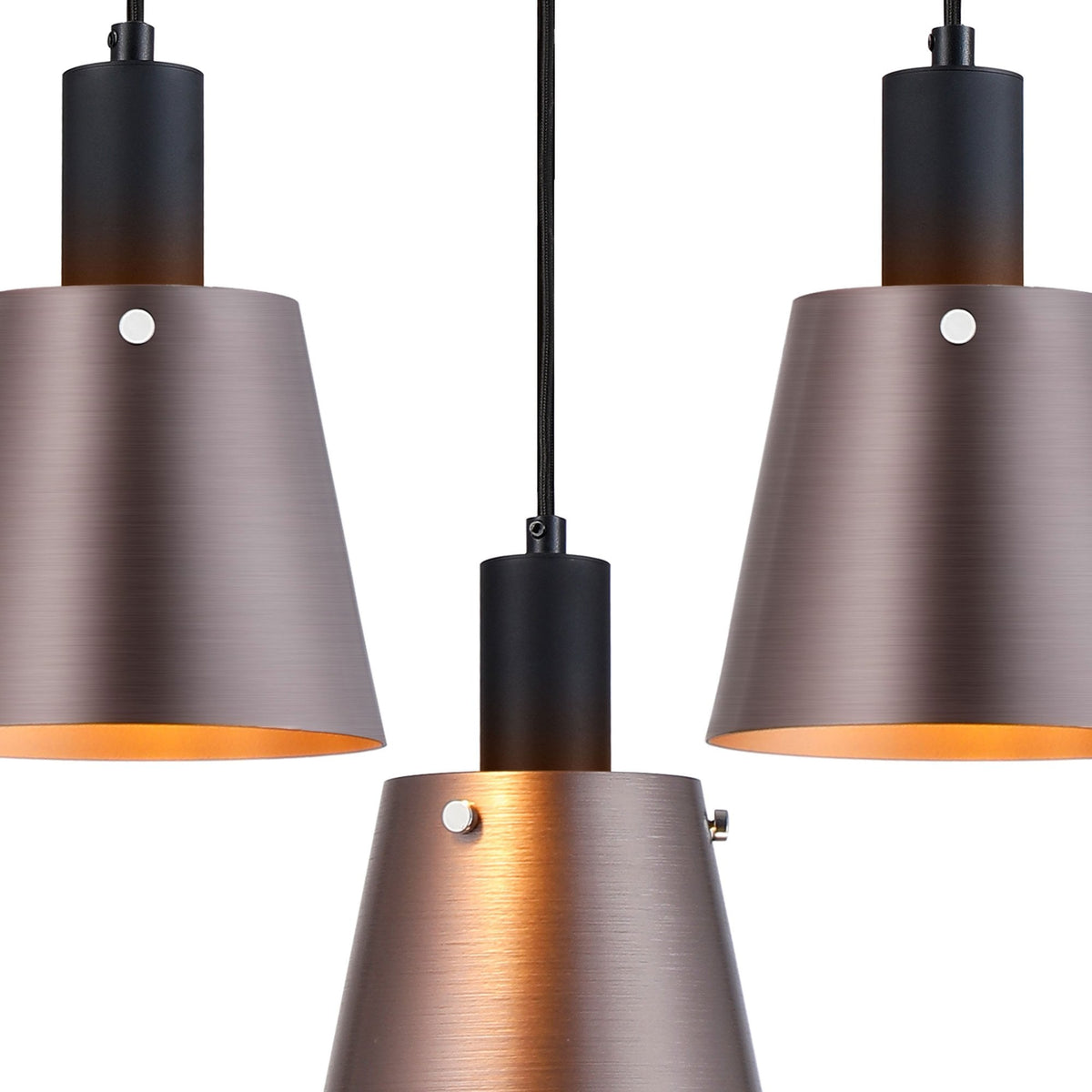 Essington 3 Drop Ring Pendant with Brown and Copper Metal Shades