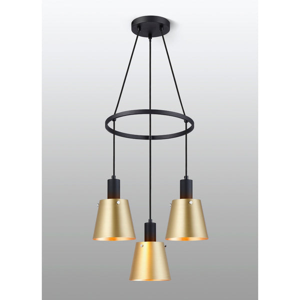 Essington 3 Drop Ring Pendant with Brass and Gold Metal Shades