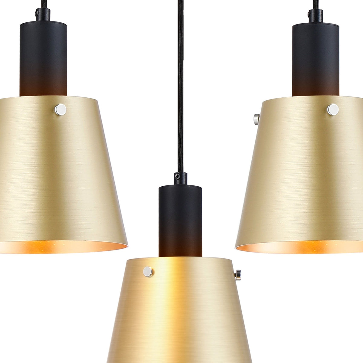Essington 3 Drop Ring Pendant with Brass and Gold Metal Shades