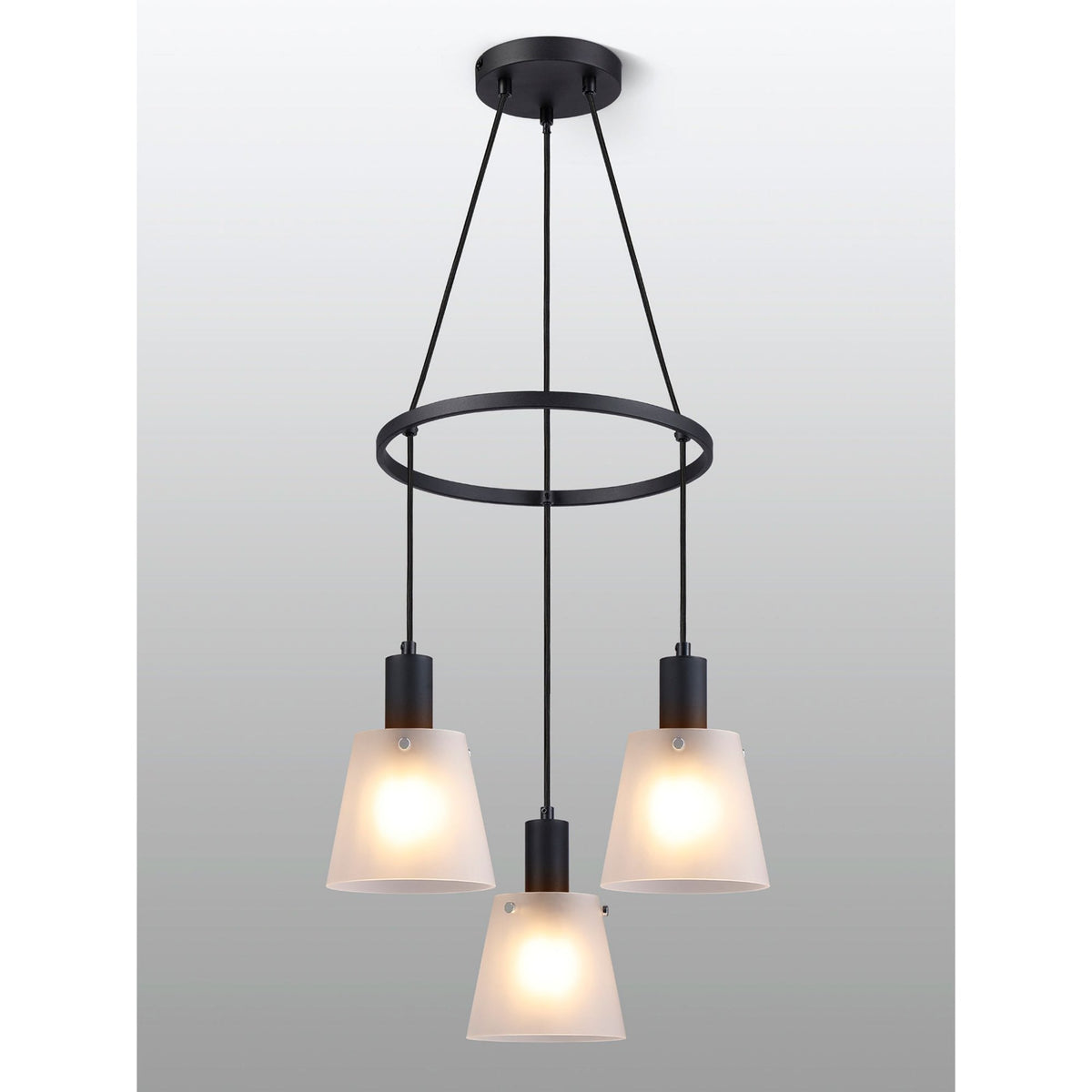 Essington 3 Drop Ring Pendant with White Frosted Glass Shades