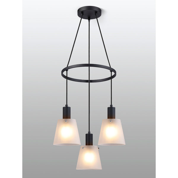 Essington 3 Drop Ring Pendant with White Frosted Glass Shades