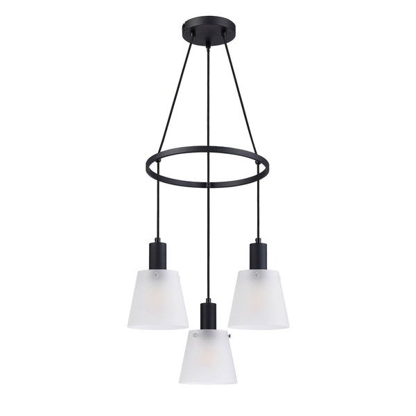 Essington 3 Drop Ring Pendant with White Frosted Glass Shades