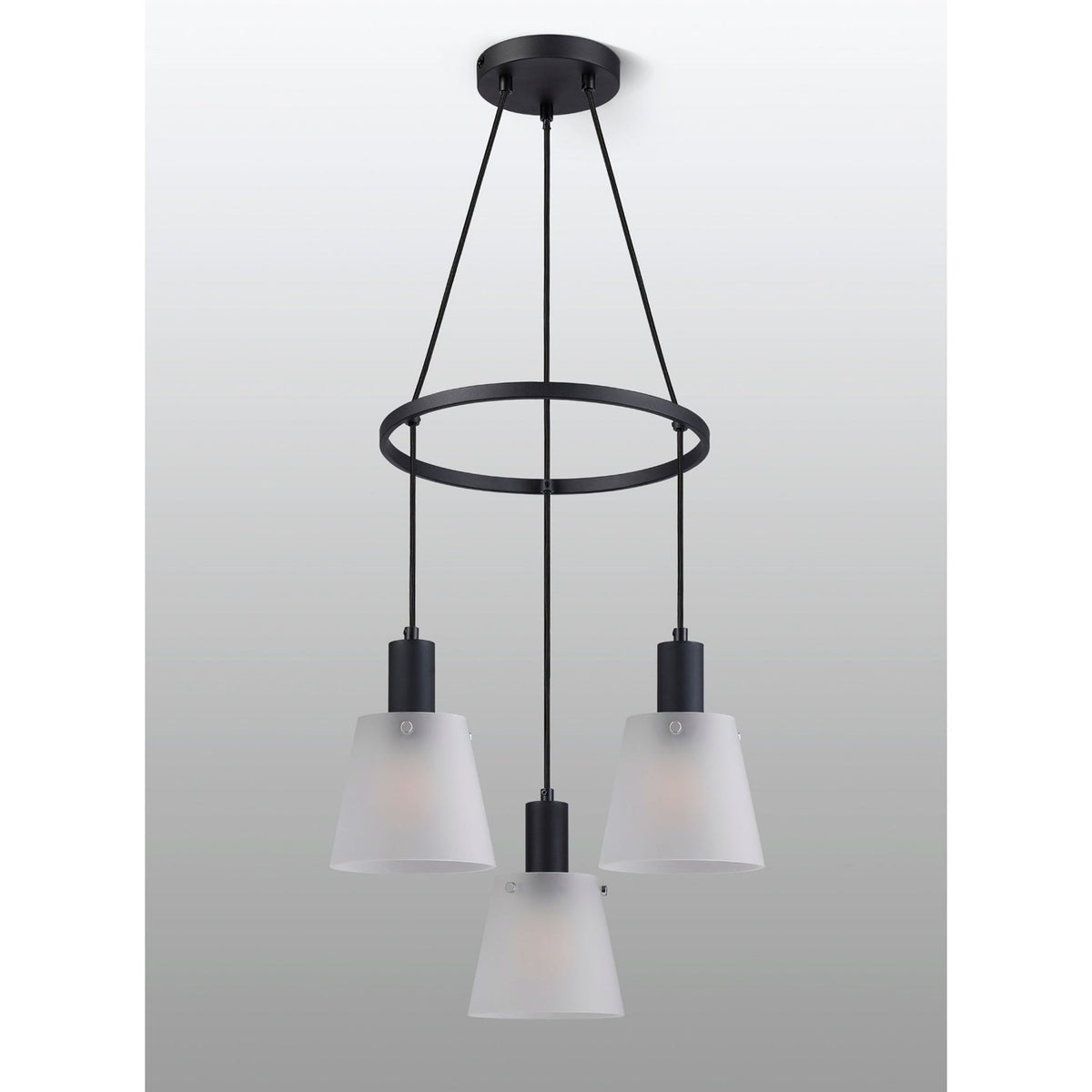 Essington 3 Drop Ring Pendant with White Frosted Glass Shades