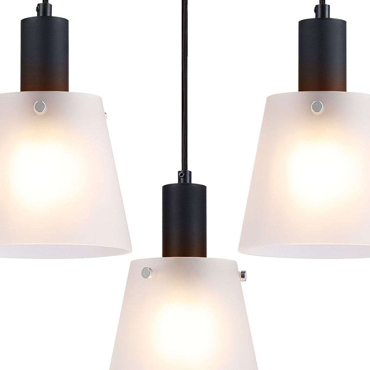 Essington 3 Drop Ring Pendant with White Frosted Glass Shades