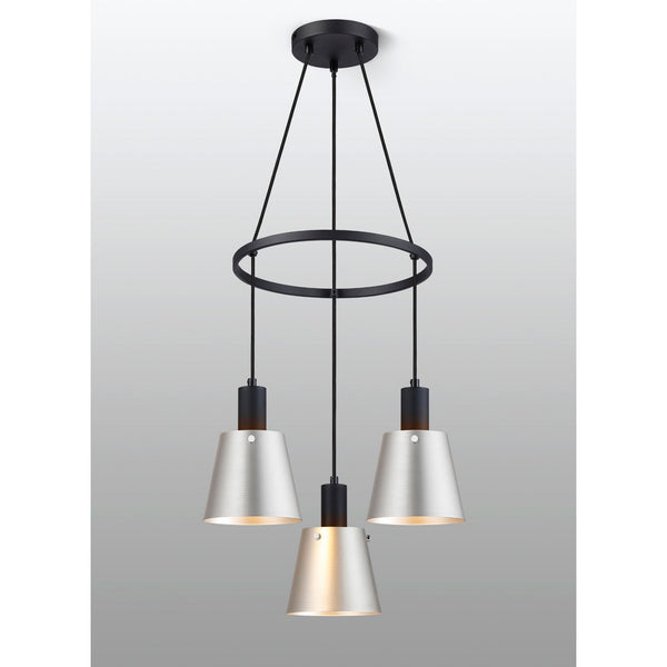 Essington 3 Drop Ring Pendant with Grey and Silver Metal Shades