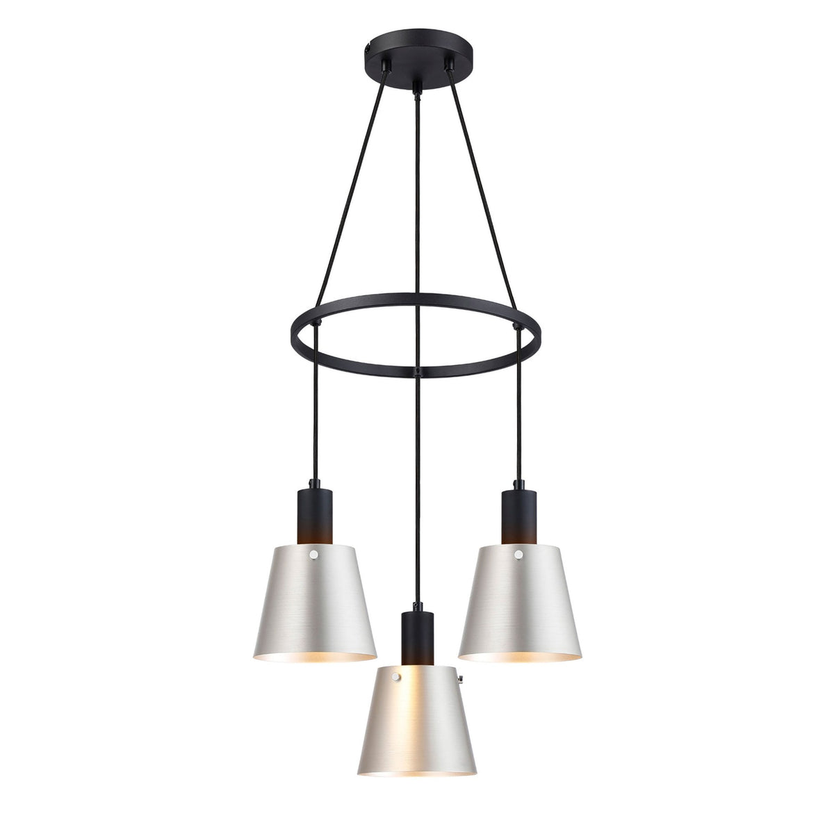 Essington 3 Drop Ring Pendant with Grey and Silver Metal Shades