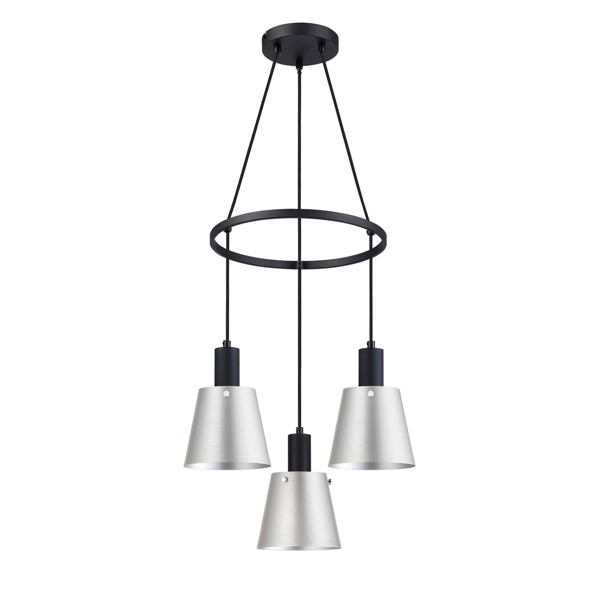 Essington 3 Drop Ring Pendant with Grey and Silver Metal Shades