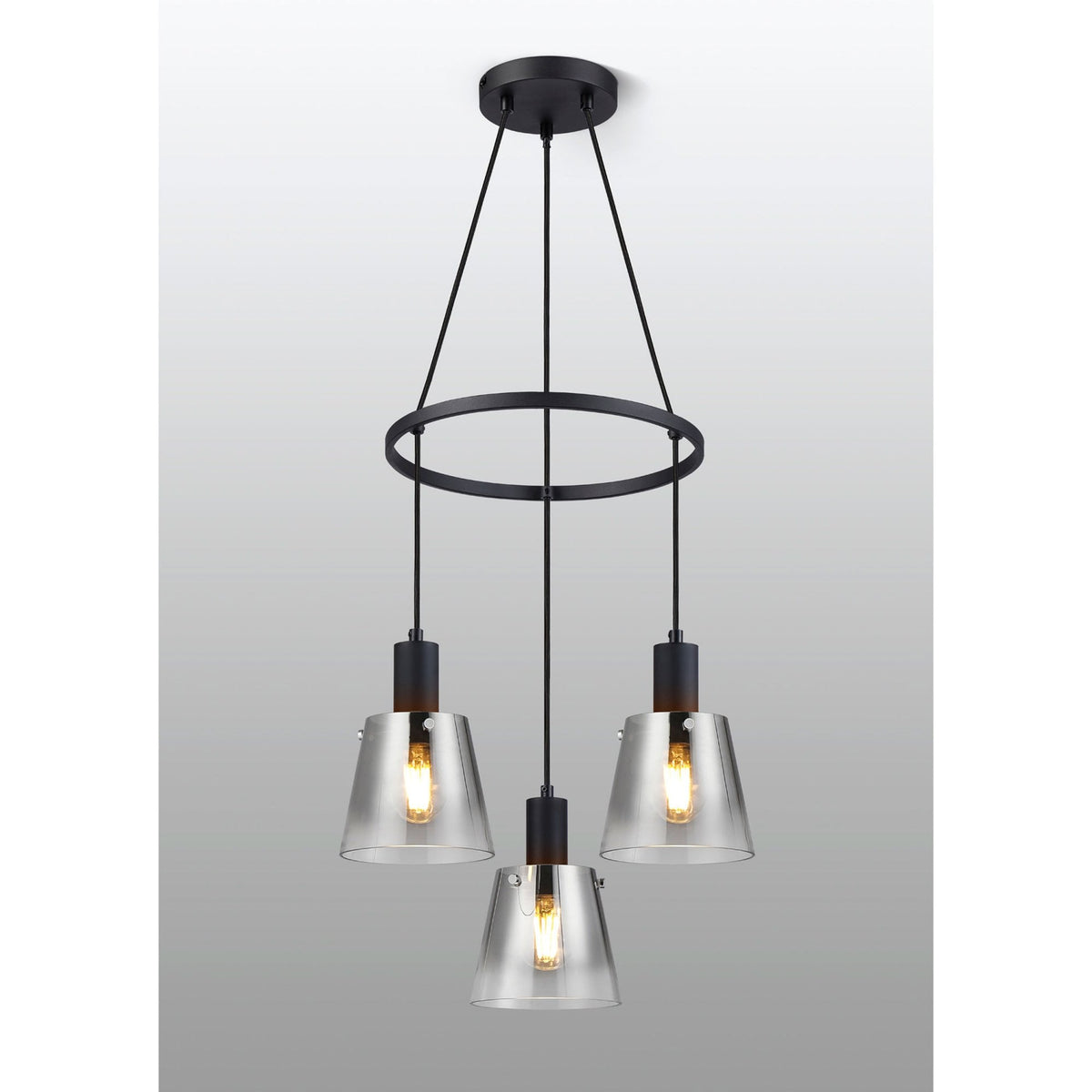 Essington 3 Drop Ring Pendant with Smoke Fade Glass Shades