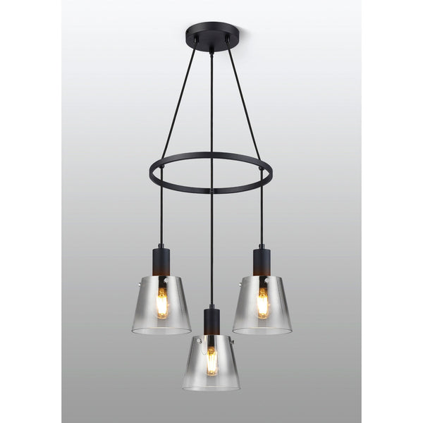 Essington 3 Drop Ring Pendant with Smoke Fade Glass Shades