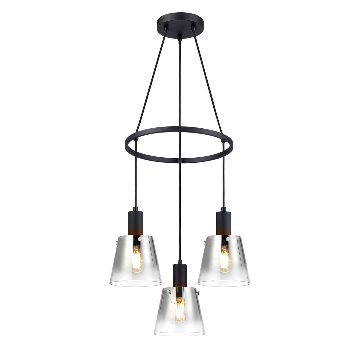 Essington 3 Drop Ring Pendant with Smoke Fade Glass Shades