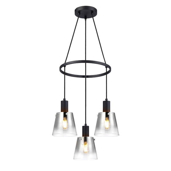 Essington 3 Drop Ring Pendant with Smoke Fade Glass Shades