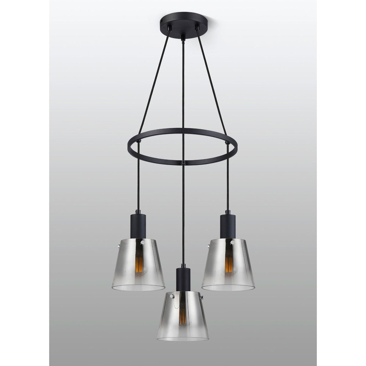 Essington 3 Drop Ring Pendant with Smoke Fade Glass Shades