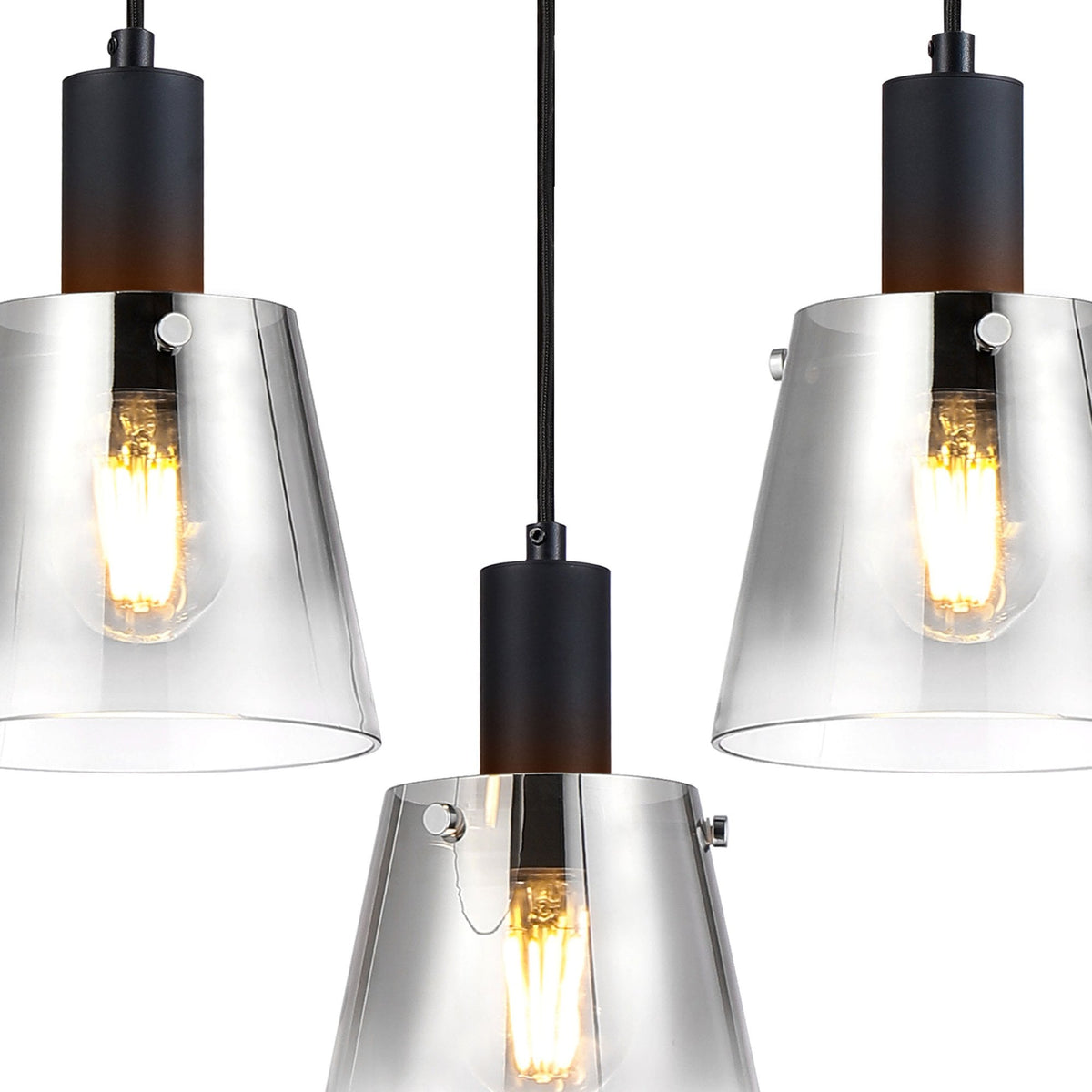 Essington 3 Drop Ring Pendant with Smoke Fade Glass Shades