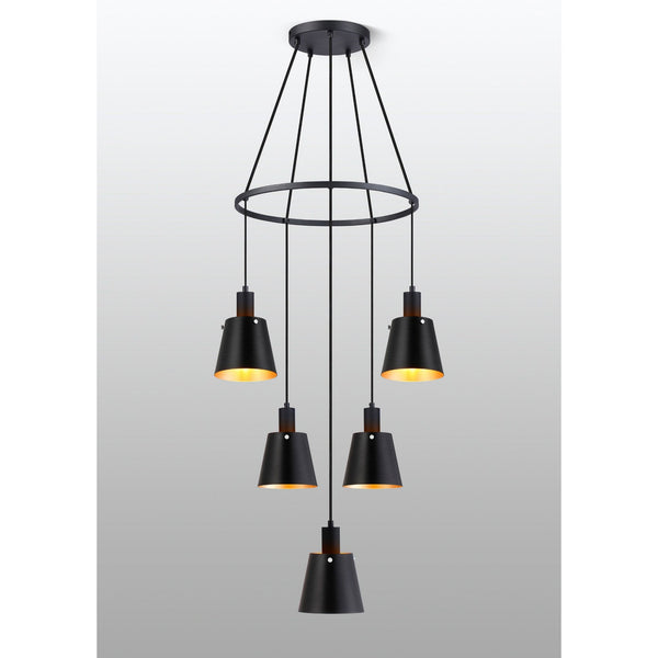 Essington 5 Drop Ring Pendant with Sand Black and Gold Metal Shades