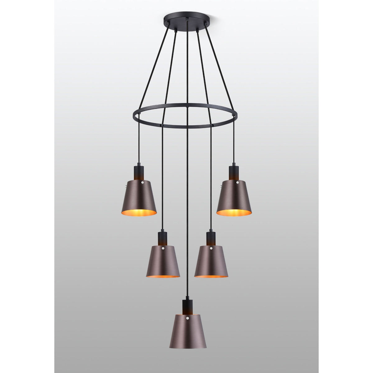 Essington 5 Drop Ring Pendant with Brown and Copper Metal Shades