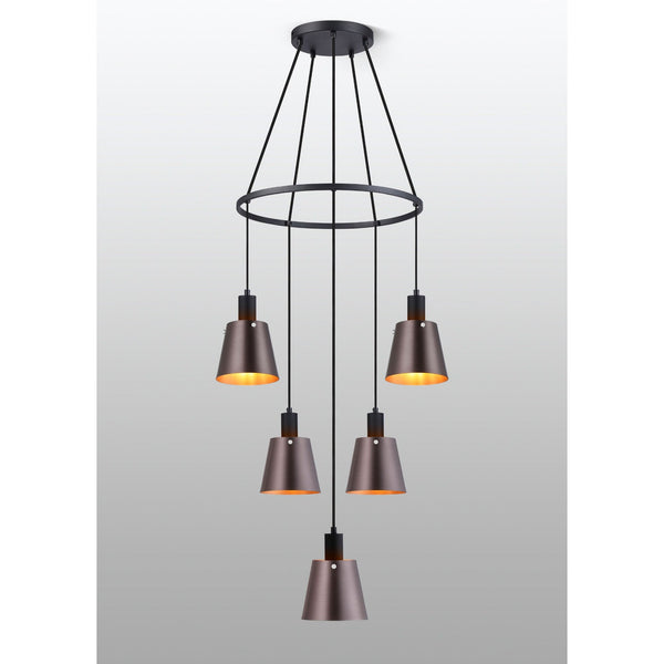 Essington 5 Drop Ring Pendant with Brown and Copper Metal Shades