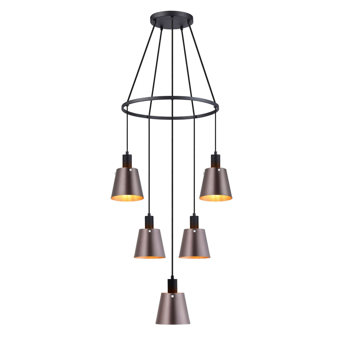 Essington 5 Drop Ring Pendant with Brown and Copper Metal Shades