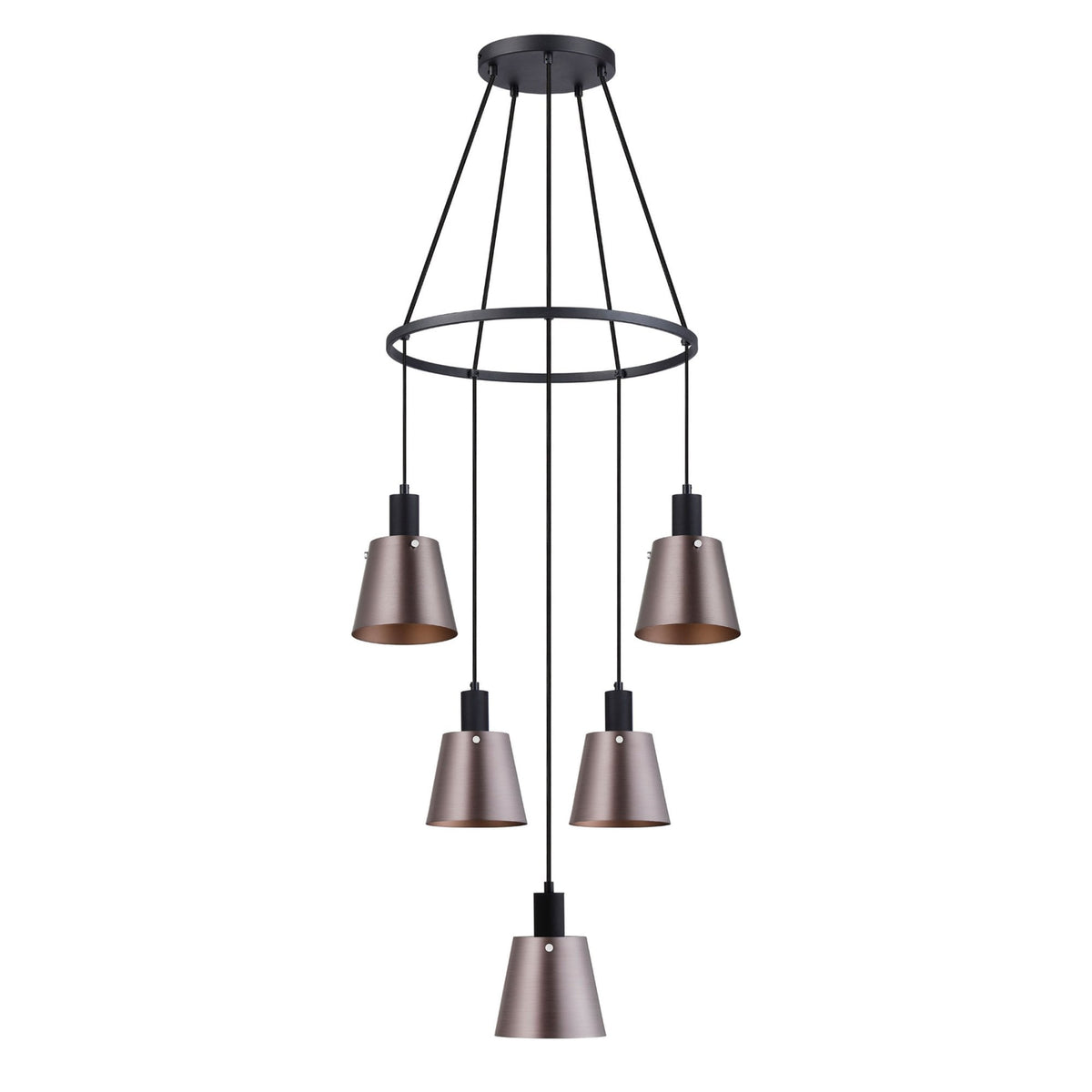 Essington 5 Drop Ring Pendant with Brown and Copper Metal Shades