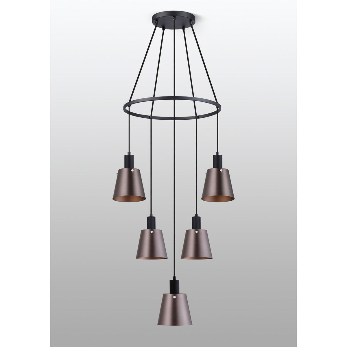 Essington 5 Drop Ring Pendant with Brown and Copper Metal Shades