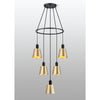 Essington 5 Drop Ring Pendant with Brass and Gold Metal Shades