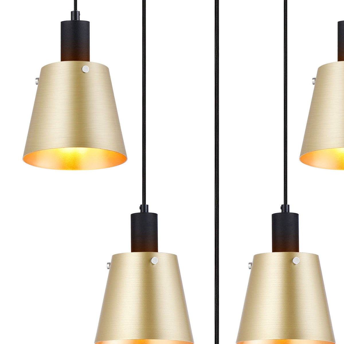 Essington 5 Drop Ring Pendant with Brass and Gold Metal Shades