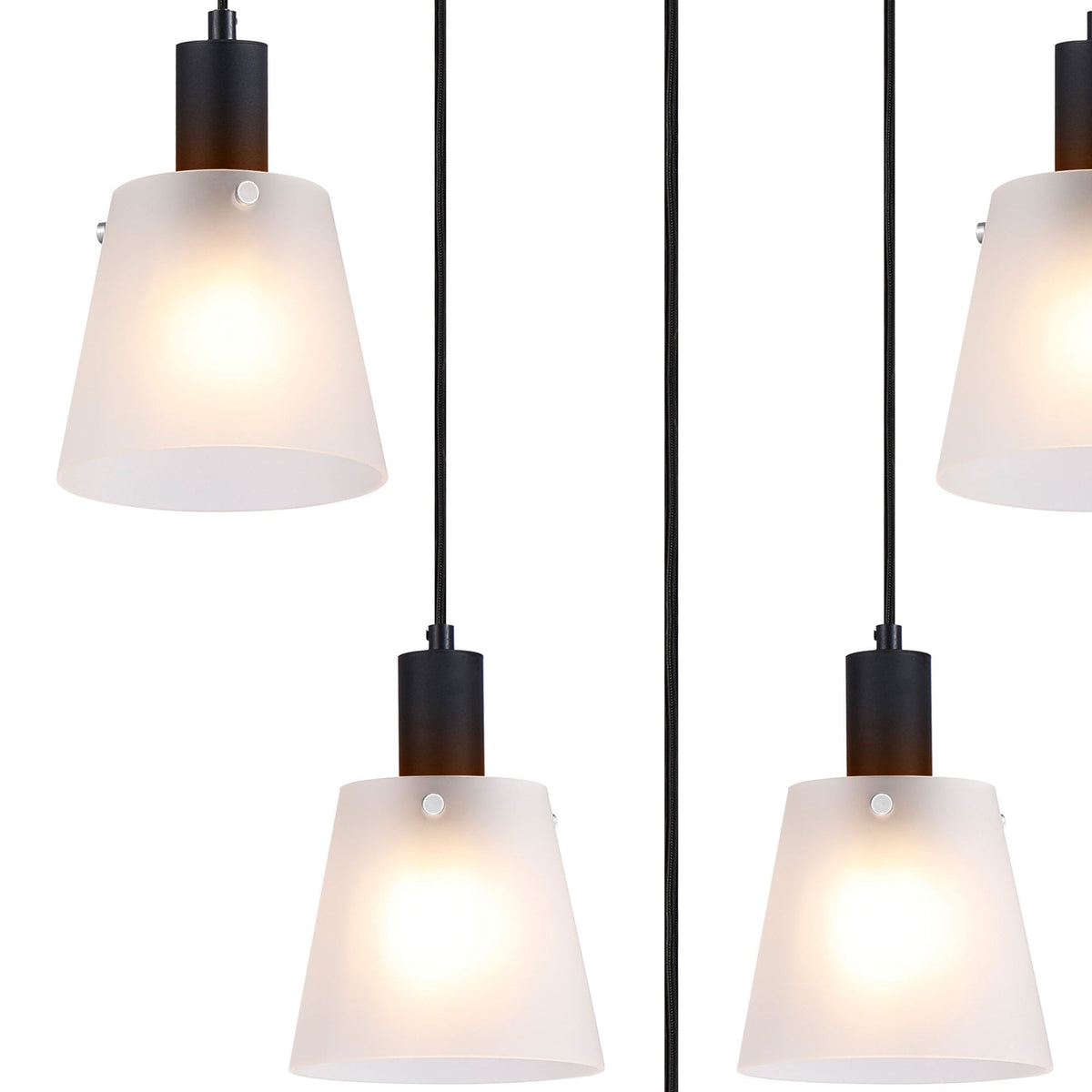 Essington 5 Drop Ring Pendant with Frosted White Glass Shades