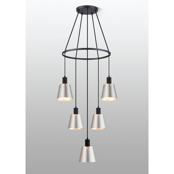 Essington 5 Drop Ring Pendant with Grey and Silver Metal Shades