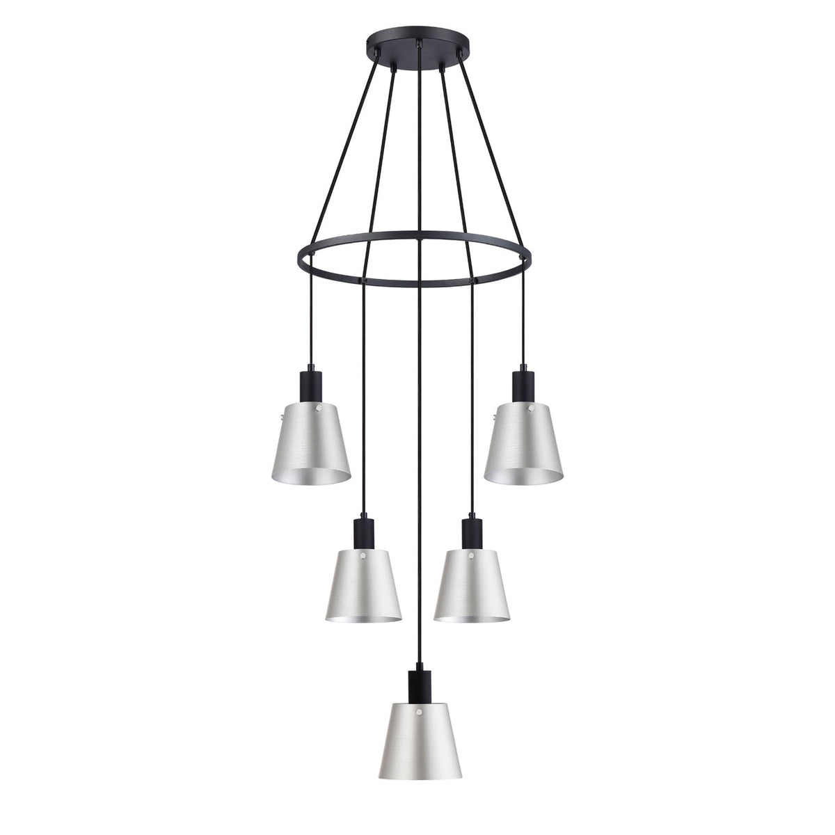 Essington 5 Drop Ring Pendant with Grey and Silver Metal Shades