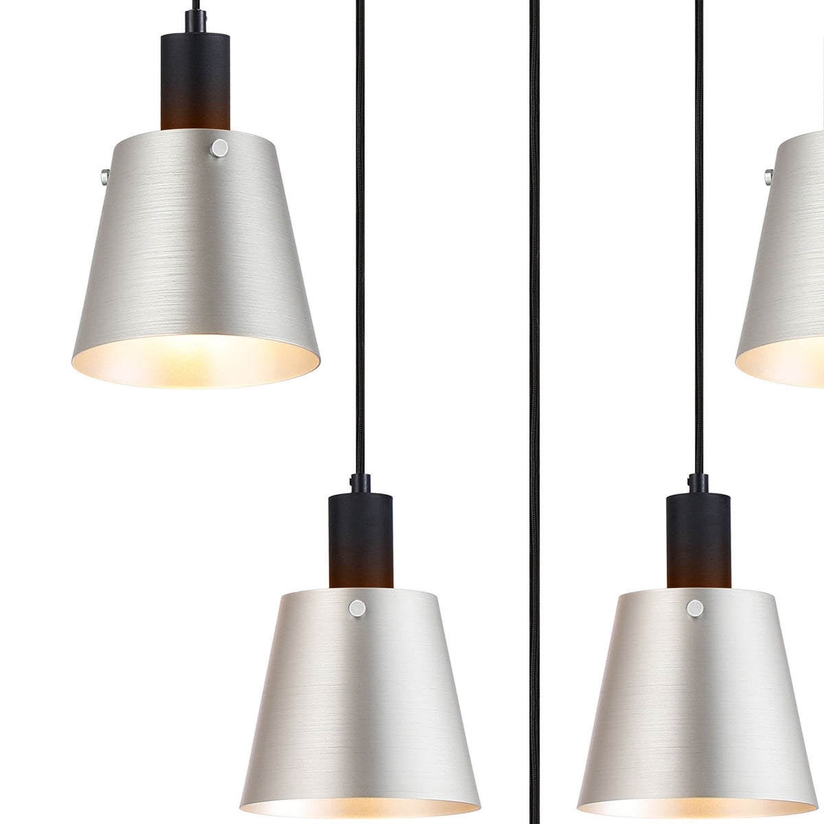 Essington 5 Drop Ring Pendant with Grey and Silver Metal Shades