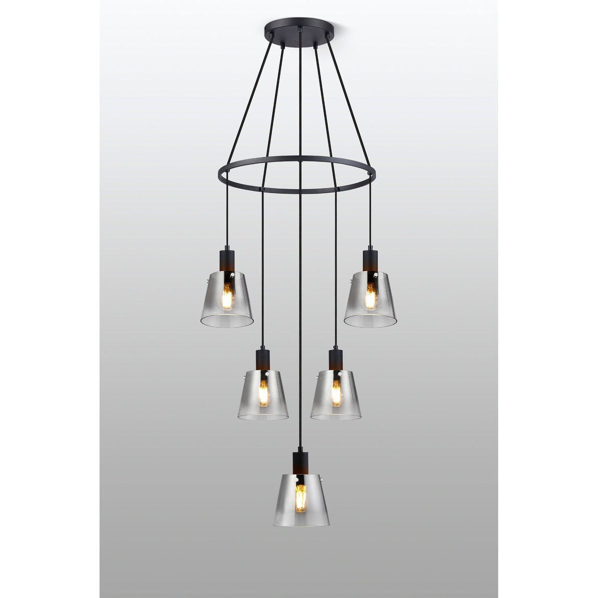 Essington 5 Drop Ring Pendant with Smoke Fade Glass Shades