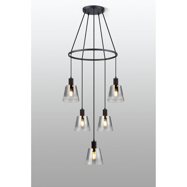 Essington 5 Drop Ring Pendant with Smoke Fade Glass Shades