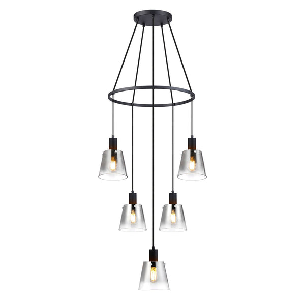 Essington 5 Drop Ring Pendant with Smoke Fade Glass Shades