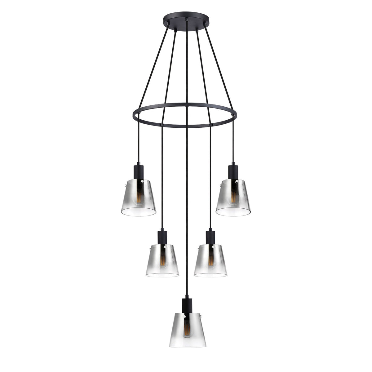 Essington 5 Drop Ring Pendant with Smoke Fade Glass Shades