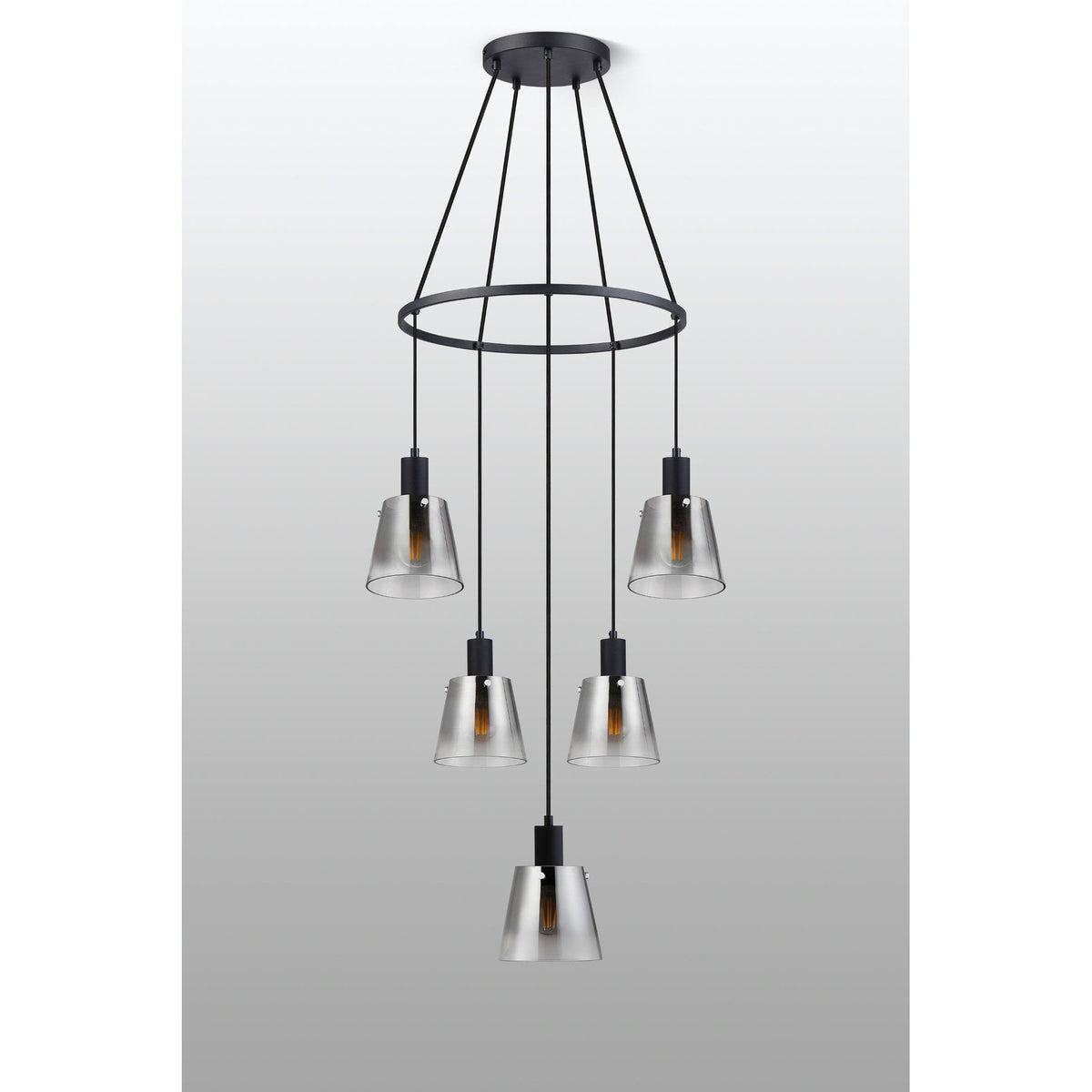 Essington 5 Drop Ring Pendant with Smoke Fade Glass Shades