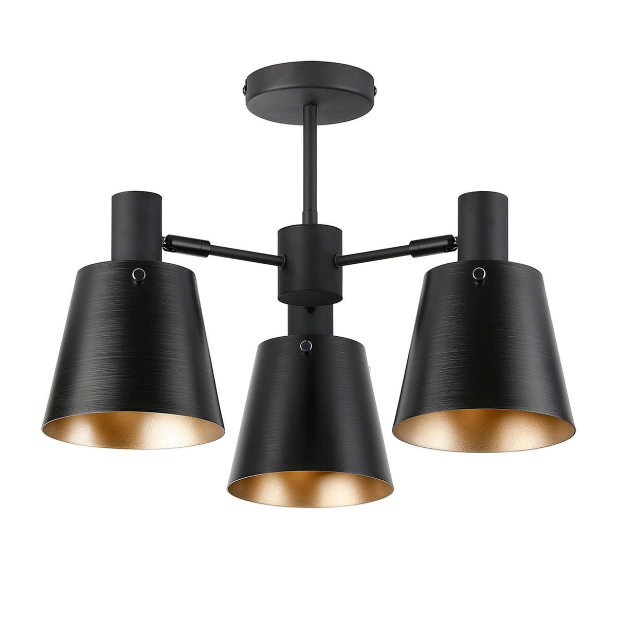 Essington 3 Arm Adjustable Semi Flush Ceiling Light with Sand Black and Gold Metal Shades
