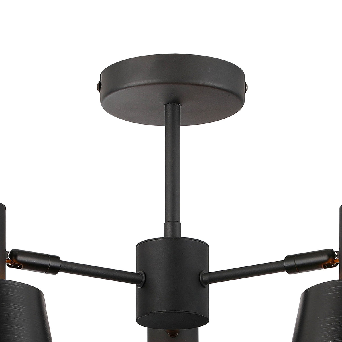 Essington 3 Arm Adjustable Semi Flush Ceiling Light with Sand Black and Gold Metal Shades