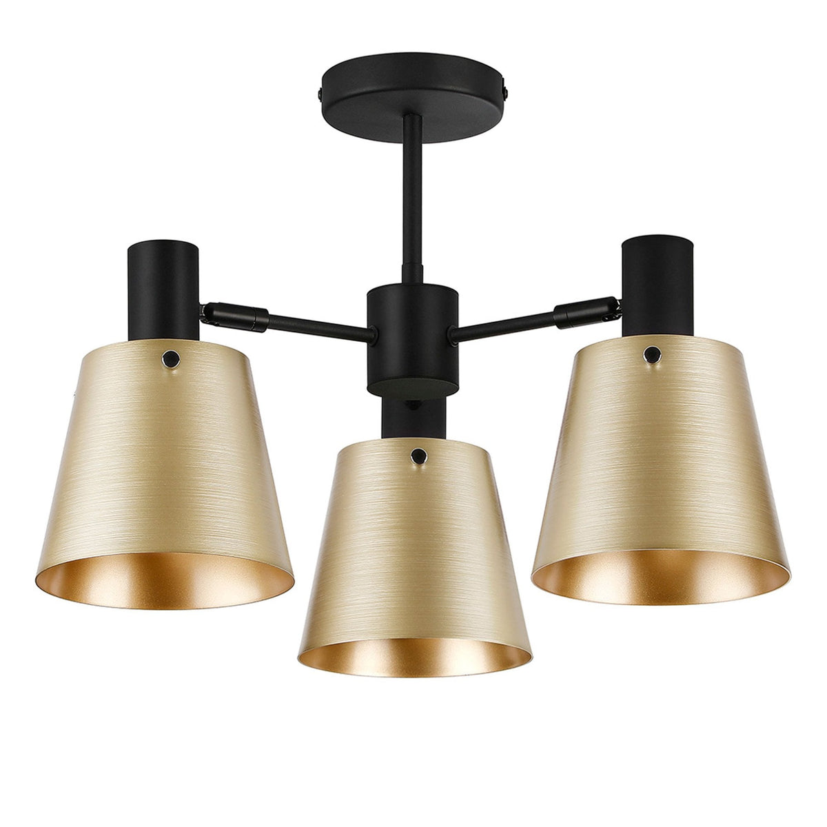 Essington 3 Arm Adjustable Semi Flush Ceiling Light with Brass and Gold Metal Shades