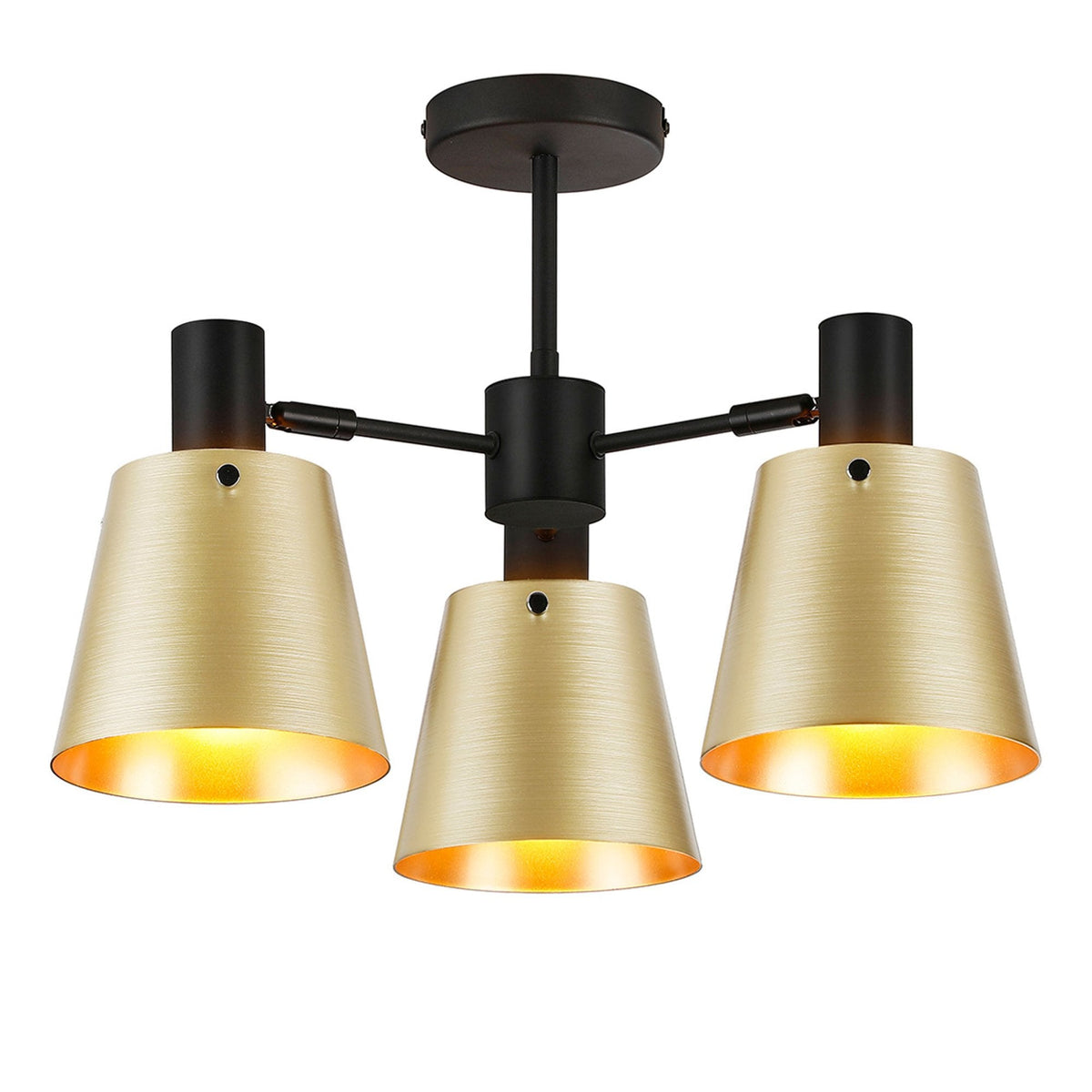 Essington 3 Arm Adjustable Semi Flush Ceiling Light with Brass and Gold Metal Shades