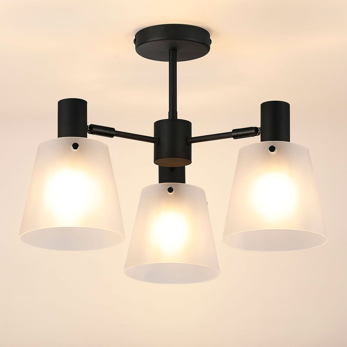 Essington 3 Arm Adjustable Semi Flush Ceiling Light with Frosted White Glass Shades