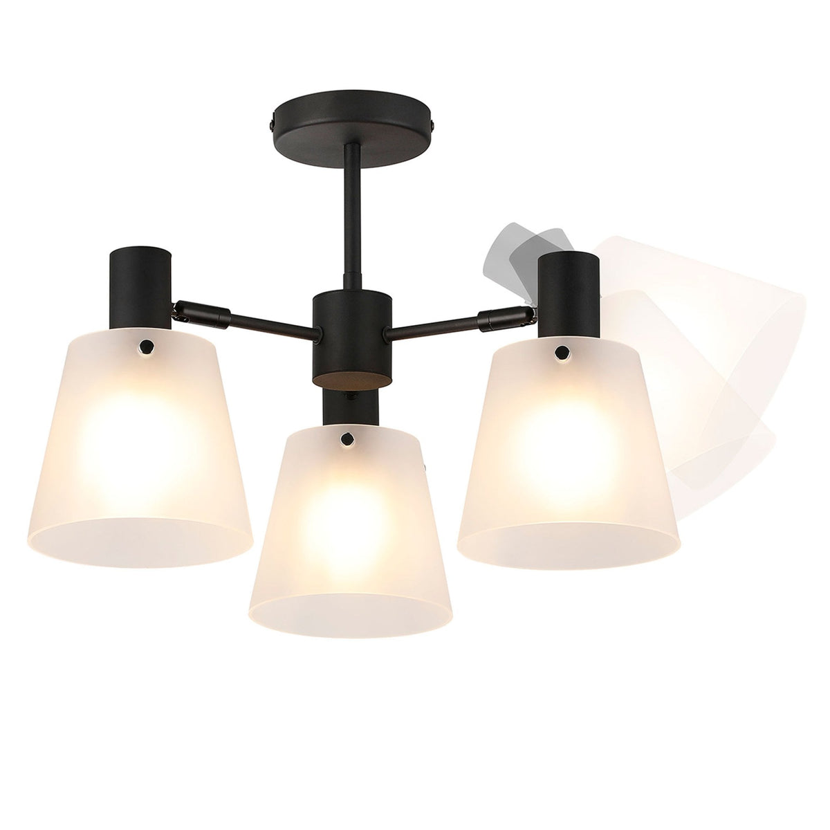 Essington 3 Arm Adjustable Semi Flush Ceiling Light with Frosted White Glass Shades