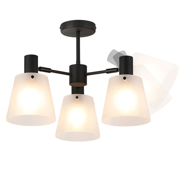 Essington 3 Arm Adjustable Semi Flush Ceiling Light with Frosted White Glass Shades