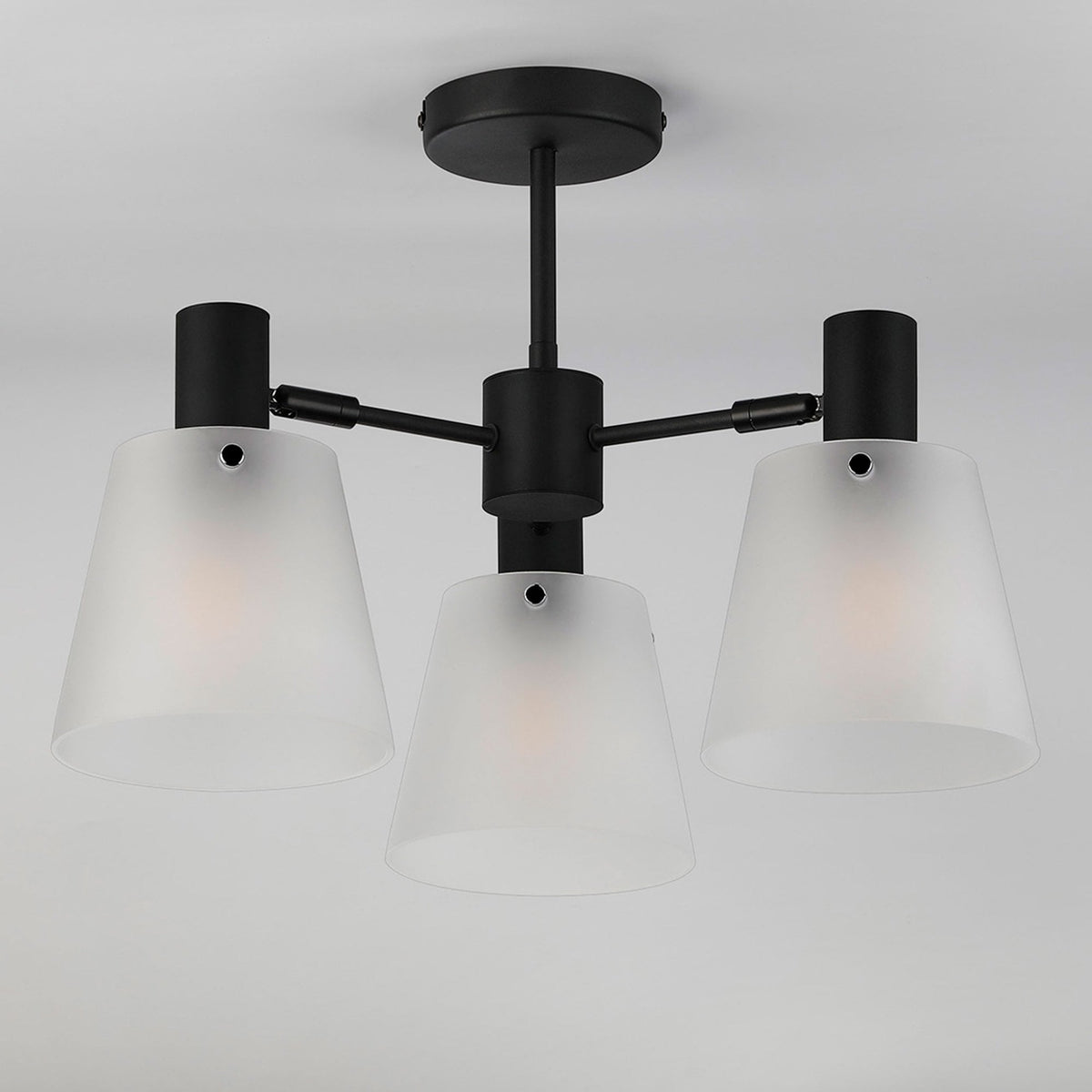 Essington 3 Arm Adjustable Semi Flush Ceiling Light with Frosted White Glass Shades