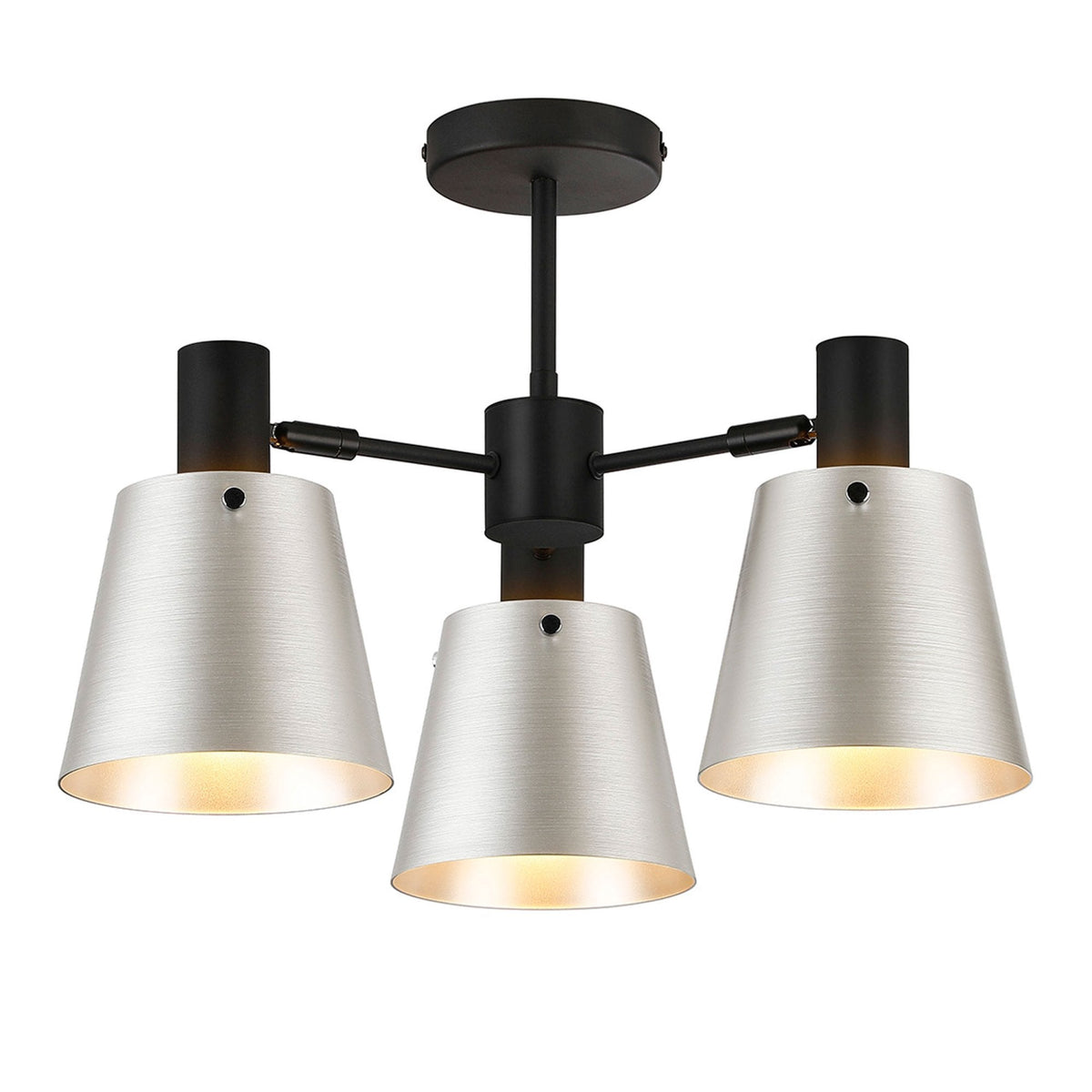 Essington 3 Arm Adjustable Semi Flush Ceiling Light with Grey and Silver Metal Shades
