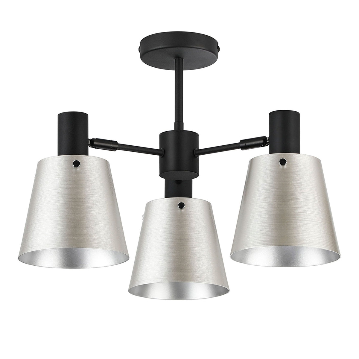 Essington 3 Arm Adjustable Semi Flush Ceiling Light with Grey and Silver Metal Shades
