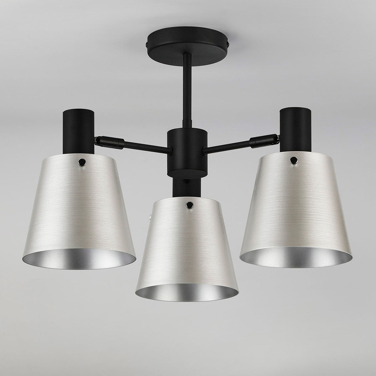 Essington 3 Arm Adjustable Semi Flush Ceiling Light with Grey and Silver Metal Shades