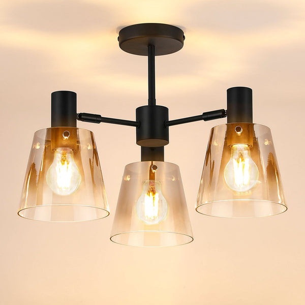 Essington 3 Arm Adjustable Semi Flush Ceiling Light with Smoke Fade Glass Shades
