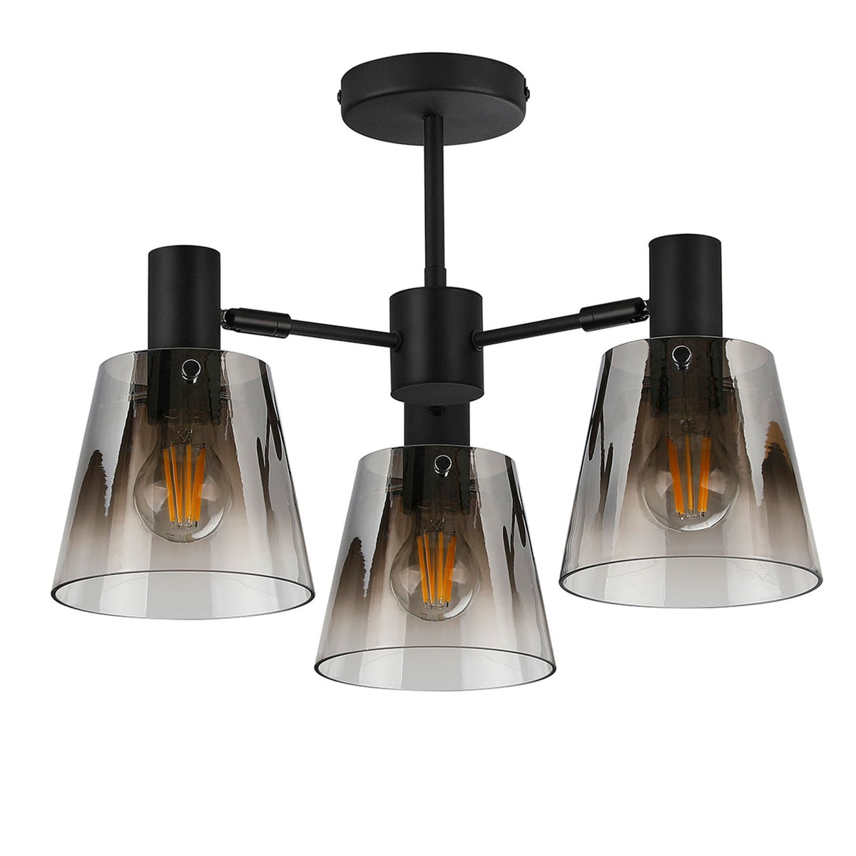 Essington 3 Arm Adjustable Semi Flush Ceiling Light with Smoke Fade Glass Shades