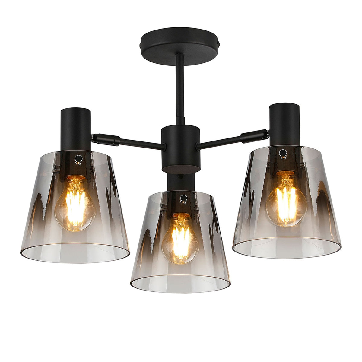 Essington 3 Arm Adjustable Semi Flush Ceiling Light with Smoke Fade Glass Shades