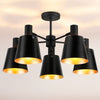 Essington 5 Arm Adjustable Semi Flush Ceiling Light with Sand Black and Gold Metal Shades