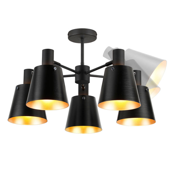 Essington 5 Arm Adjustable Semi Flush Ceiling Light with Sand Black and Gold Metal Shades